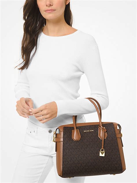 michael kors mercer large logo belted satchel|michael kors mercer gallery bag.